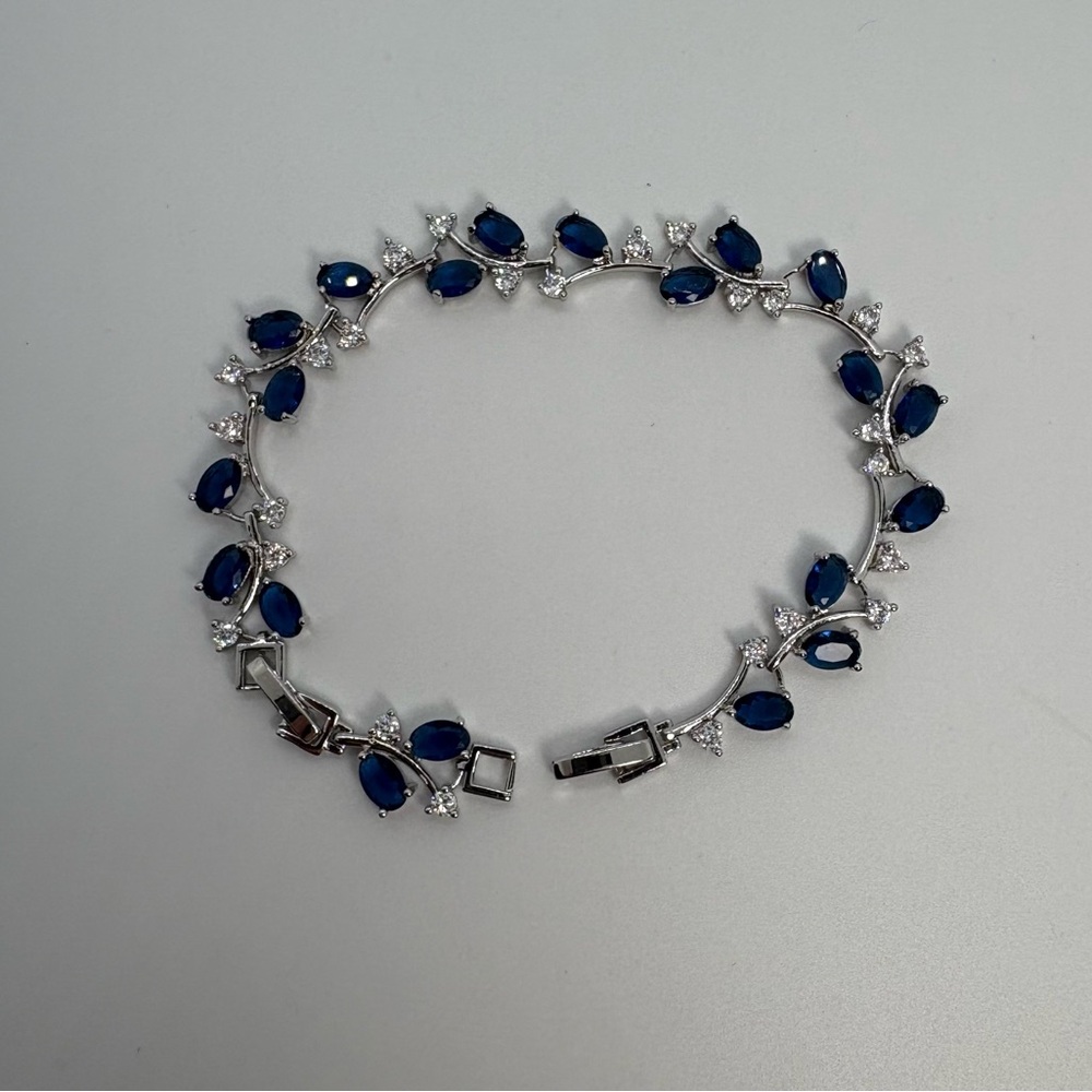 Navy Blue Cubic Zirconia Vine Silver Tone Bracelet, Brand New
